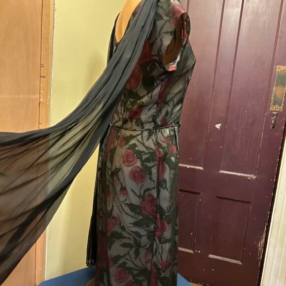 Vintage 1950s/60s Wiggle dress with sheer Chiffon Overlay - Picture 3 of 5